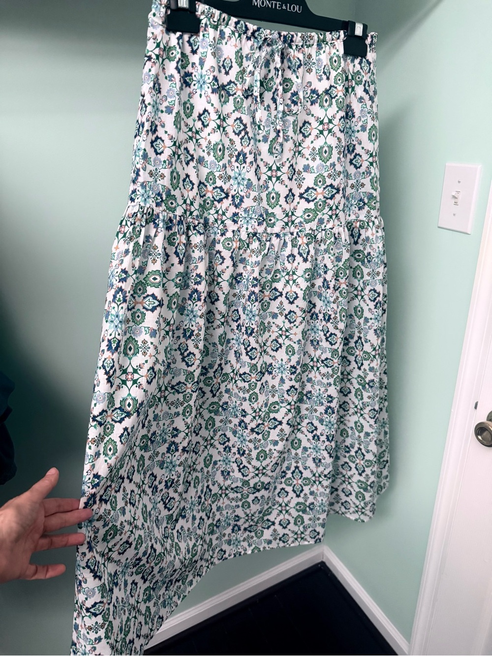 NWT Monte & Lou Maxi Skirt with Green & Blue Floral Medallion Print 100% cotton - Picture 3 of 6